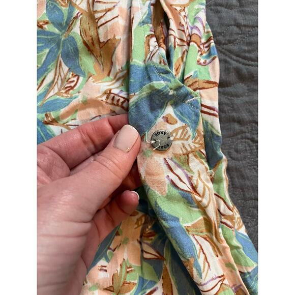 Roxy leaf tropical floral print crop top puff sleeve wide leg pant set medium - Picture 8 of 14